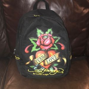 Ed Hardy By Christian Audigier backpack with Eternal Love heart & rose image
